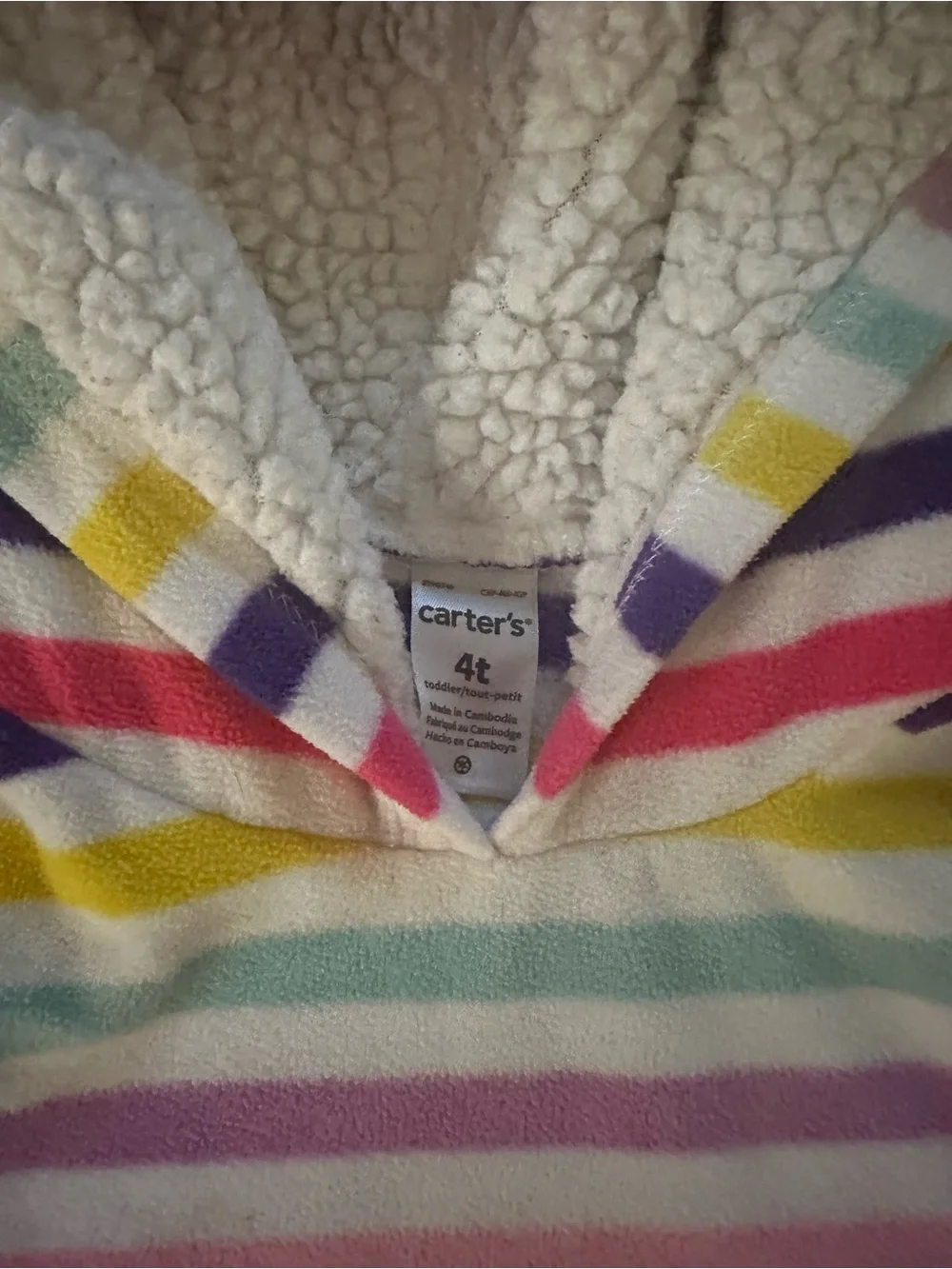 Carter's Set of Plush Hooded Pullover in Dusty Rose and Colorful Stripes - 4T